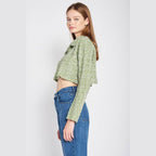 Emory Park stylish long sleeve crop shirt in green with a trendy cropped design and soft fabric