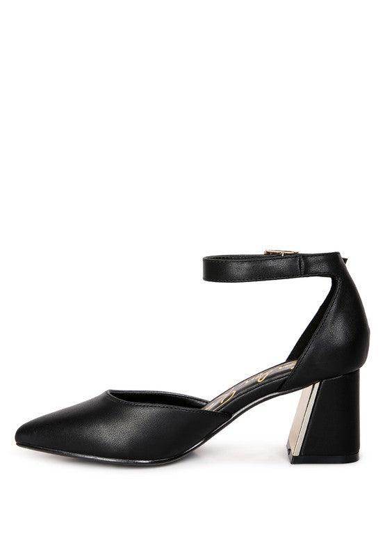 Rag Company stylish metallic sandals with ankle strap and block heel in black