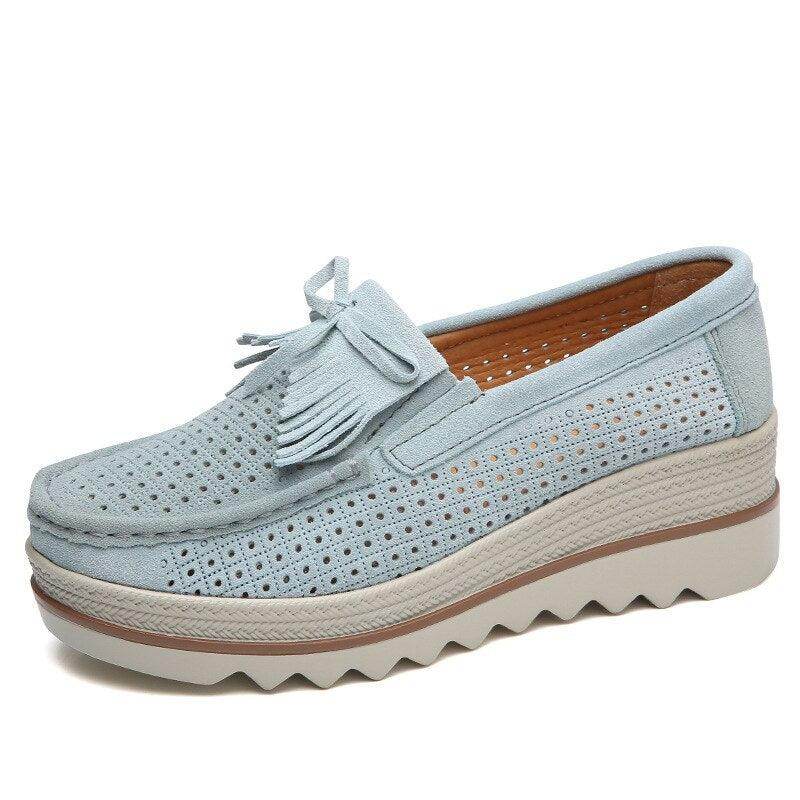 VacationGrabs stylish moccasin loafers with perforated design and comfortable platform sole