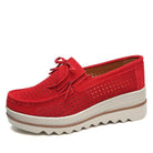 VacationGrabs stylish moccasin loafers in red with perforated design and cushioned sole for comfort