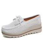 VacationGrabs stylish moccasin loafers in white with perforated design and comfortable wedge sole
