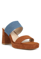 Rag Company women's stylish platform sandals for travel with blue and brown suede straps and block heel