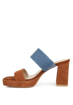 Rag Company women's brown suede block heel sandals with blue strap stylish platform sandals for travel