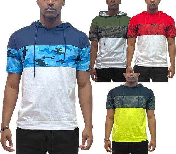 Stylish red camo top among various color options for trendy men's casual wear
