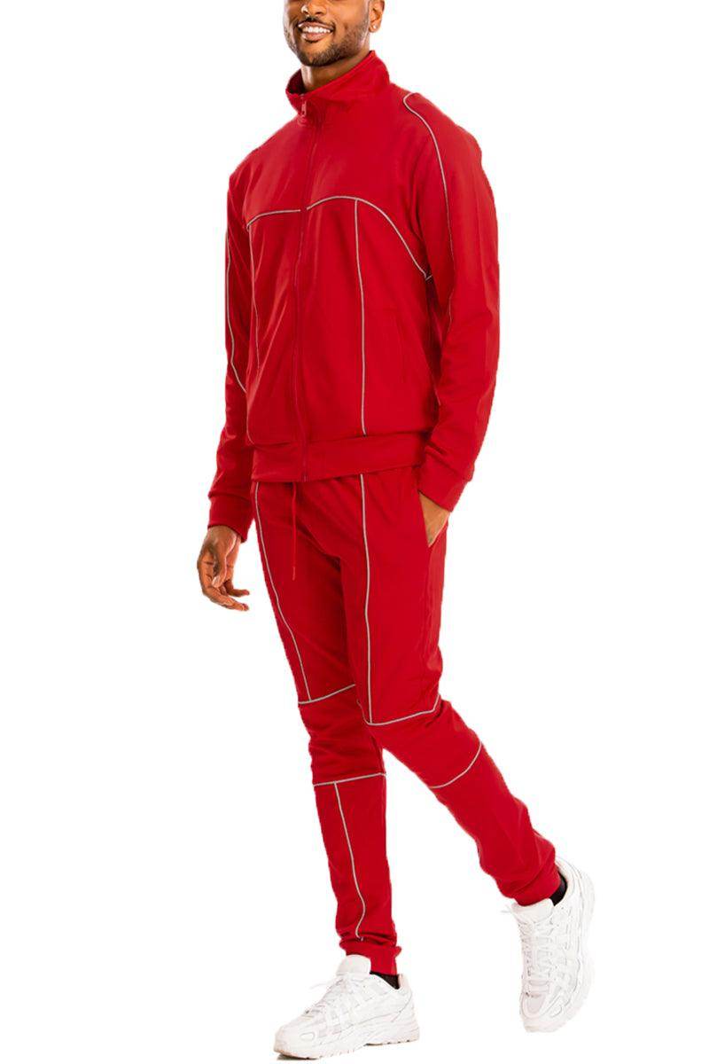 Men's 2PC stylish red track suit with a zip-up jacket and comfortable pants for activewear