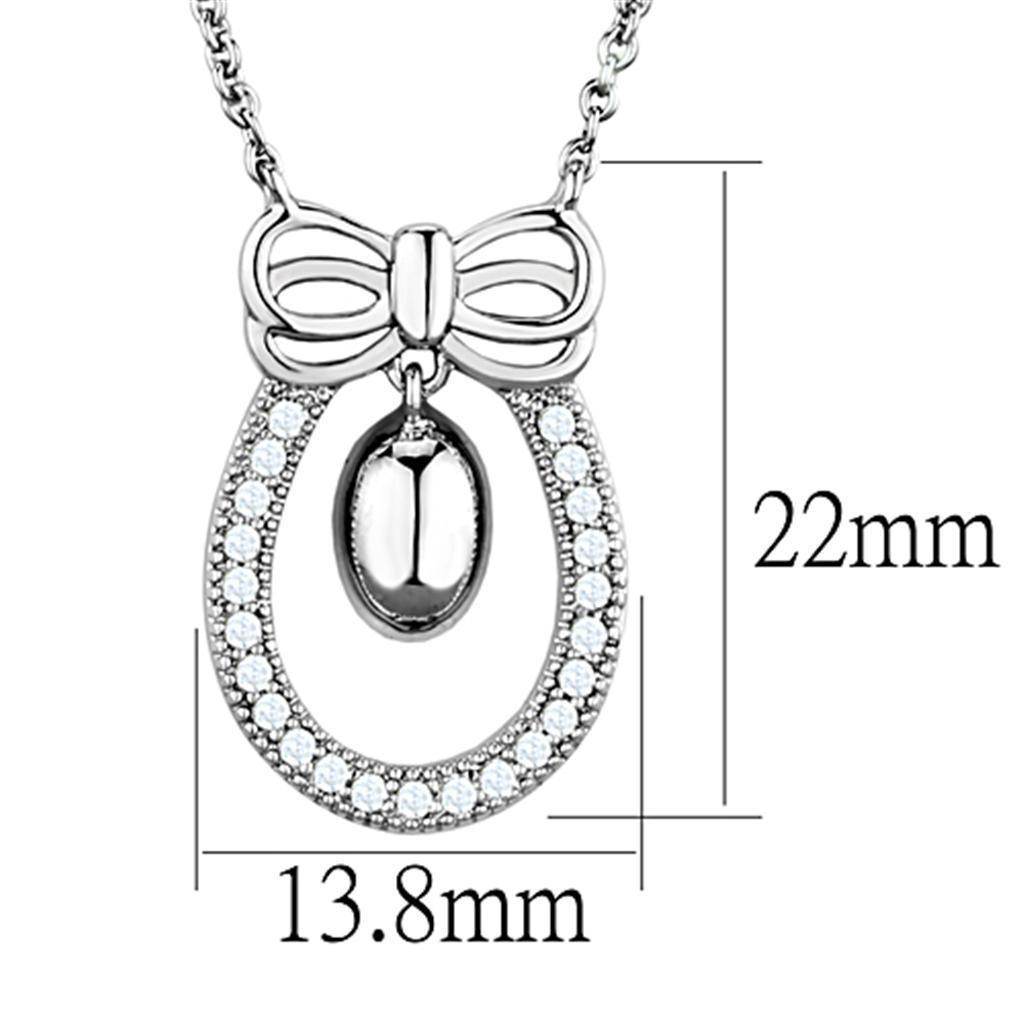 Stylish rhodium necklace gift featuring a bow design with sparkling accents and a pendant