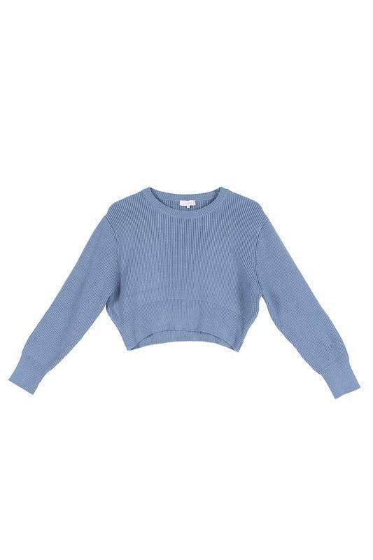Lilou stylish ribbed knit ensemble featuring a cropped blue sweater for women's outfits