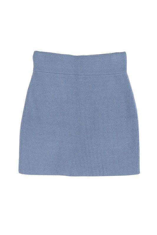 Lilou stylish ribbed knit ensemble featuring a fitted blue skirt designed for modern women