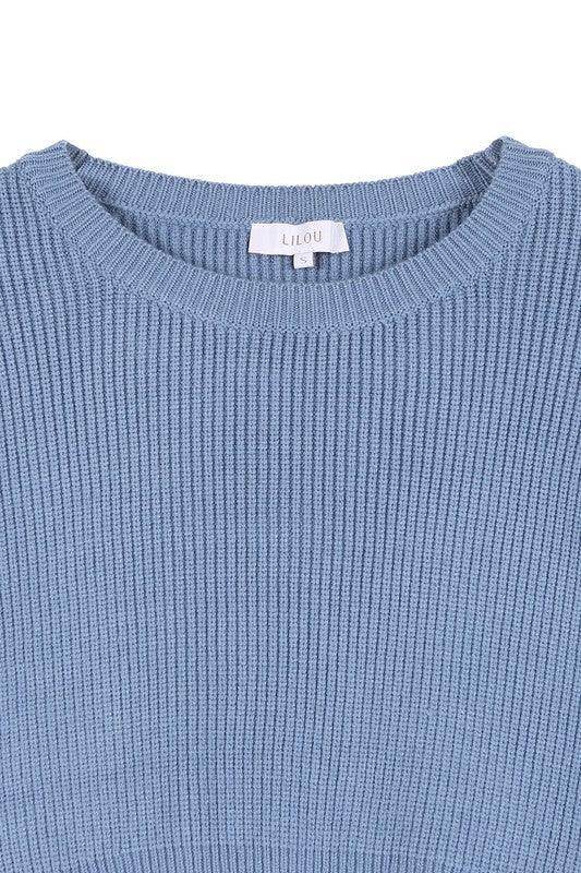Lilou Women's Stylish Ribbed Knit Ensemble in Soft Blue Color for Comfortable Casual Wear