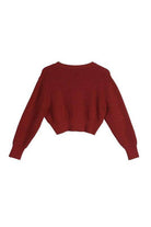 Lilou stylish ribbed knit ensemble featuring a cropped sweater in rich burgundy color