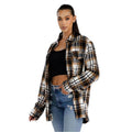WEIV Women's Stylish Shacket for Travel in Brown and Black Plaid Pattern for Comfortable Style