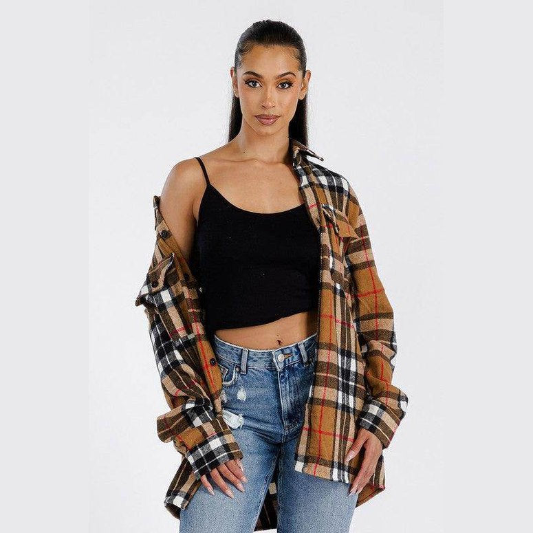 WEIV Women's Stylish Shacket for Travel in Plaid with Oversized Fit and Casual Look