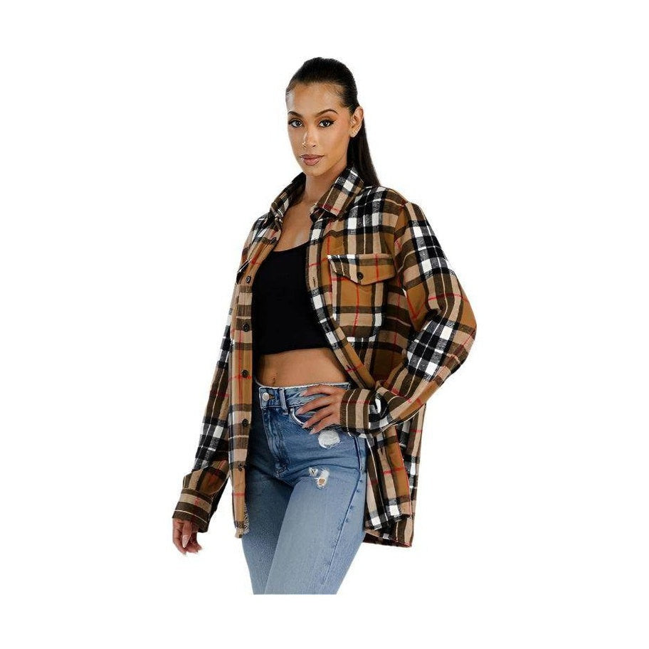 WEIV Stylish shacket for travel in plaid design, perfect for layering over casual outfits