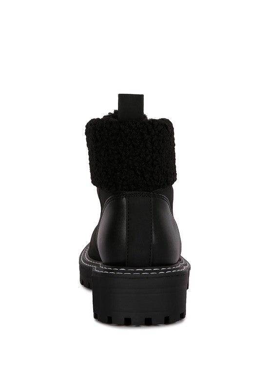 Rag Company stylish shearling collar boots in black with a chunky sole for comfort and warmth