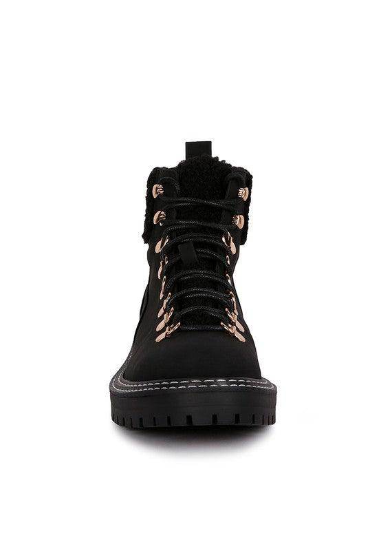 Rag Company stylish shearling collar boots with lace-up design for a trendy winter look