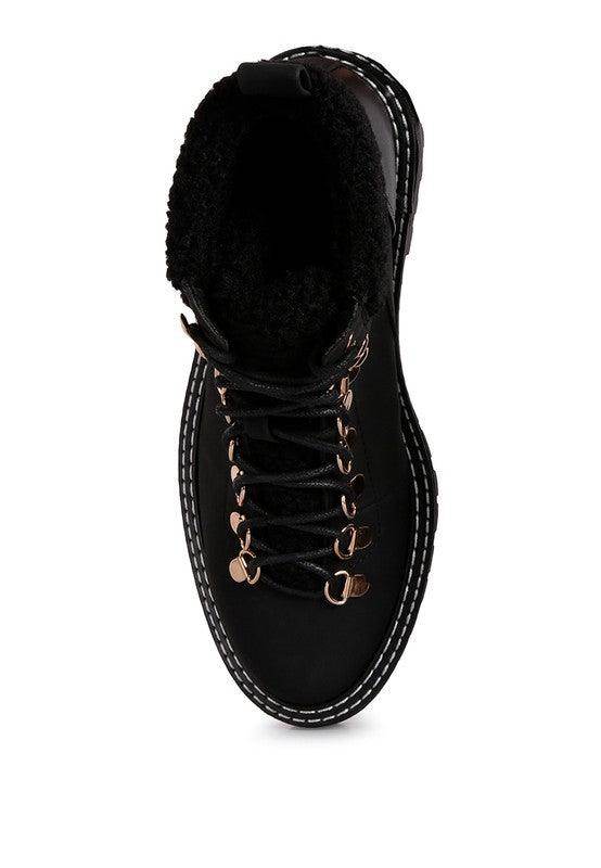 Rag Company stylish shearling collar boots with a rugged design and lace-up closure for comfort