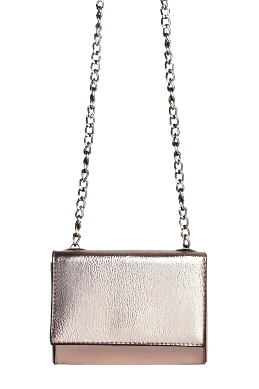 Stylish silver purse for women with chain strap and metallic finish by Bella Chic