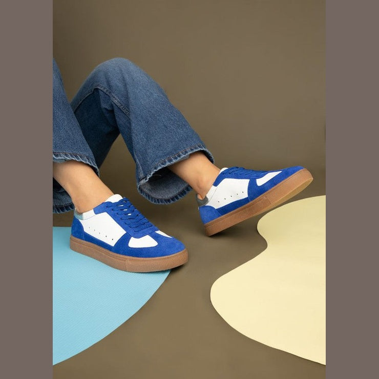 Maker's Shoes women's blue and white stylish sneakers for vacations with gum sole and casual design