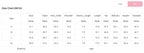 Size chart in inches for YNIQUE clothing showing bust waist hem width shoulder sleeve length and bottom measurements