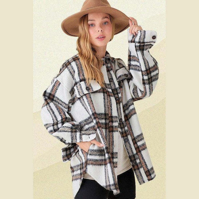 La Miel Women's Stylish Travel Jacket with Plaid Design and Oversized Fit