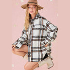 La Miel stylish travel jacket in plaid design, perfect for trendy outdoor adventures