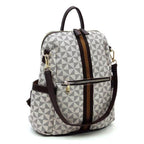 Fashion World stylish vacation backpack with geometric patterns and brown accent straps