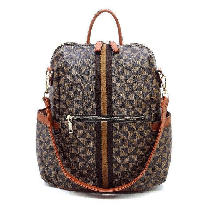 Fashion World stylish vacation backpack with geometric pattern and adjustable straps for travel