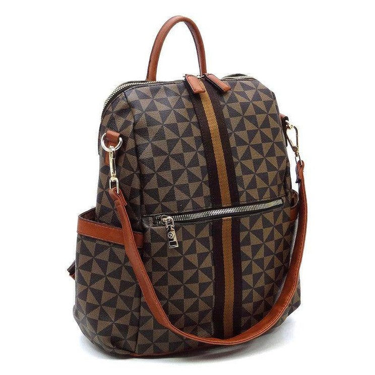 Fashion World stylish vacation backpack with geometric pattern and leather straps for travel convenience