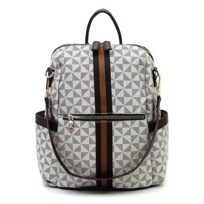 Fashion World stylish vacation backpack with geometric pattern and multiple pockets for travel convenience