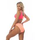 Beach Joy Bikini stylish vacation bikini set with neon pink top and coral bottom for women