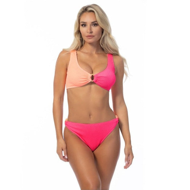 Beach Joy Bikini stylish vacation bikini set in pink and peach color two-piece swimwear for women