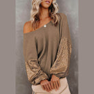 Trendsi stylish vacation blouse with ribbed fabric and sequined sleeves for a trendy look