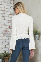 Andante USA Women's Stylish Vacation Blouse with a Smocked Design and Flared Sleeves