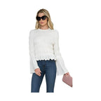 Andante USA stylish vacation blouse in white with ruffle hem and bell sleeves for trendy summer outings