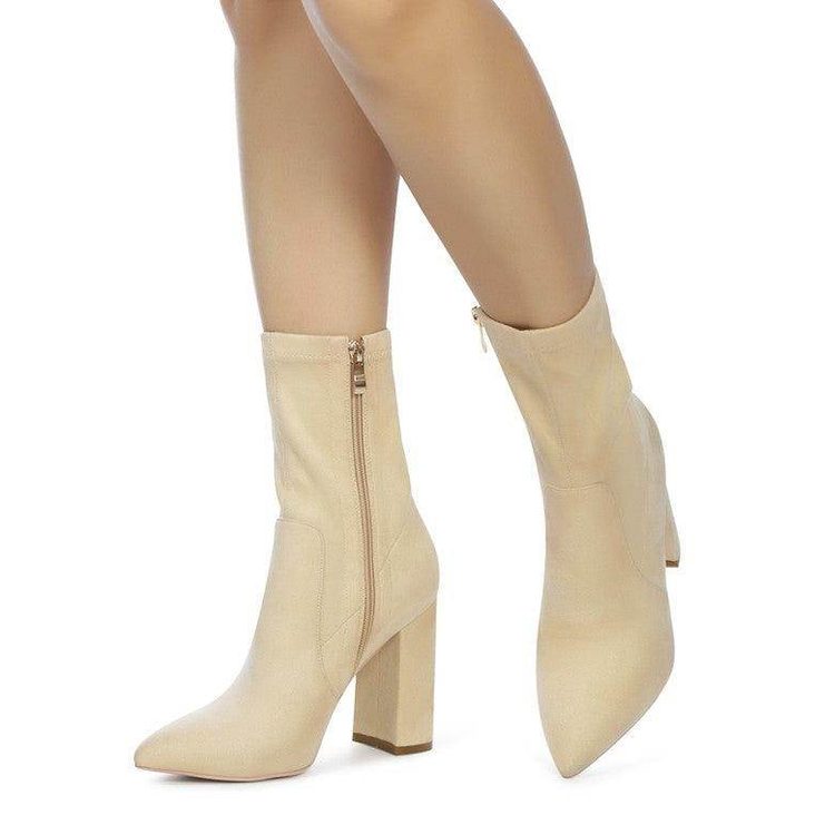 Rag Company stylish vacation boots in beige with a high block heel and zip closure for chic summer looks