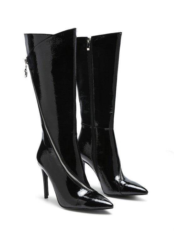 Rag Company stylish vacation boots with a sleek black design and high stiletto heels