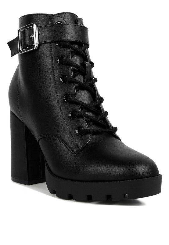 Rag Company stylish vacation boots in black with lace-up design and chunky heel