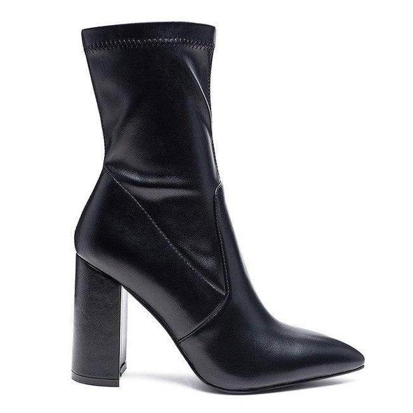 Rag Company stylish vacation boots in black with a pointed toe and chunky heel for trendy look