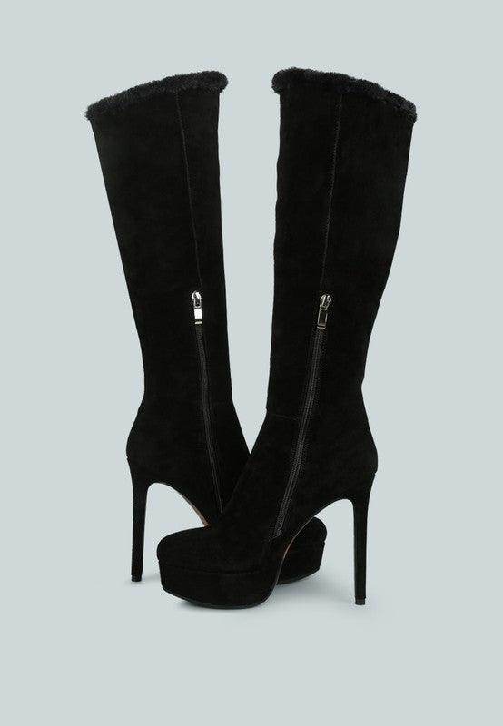 Rag Company stylish vacation boots with high heels and fur trim for fashionable outings