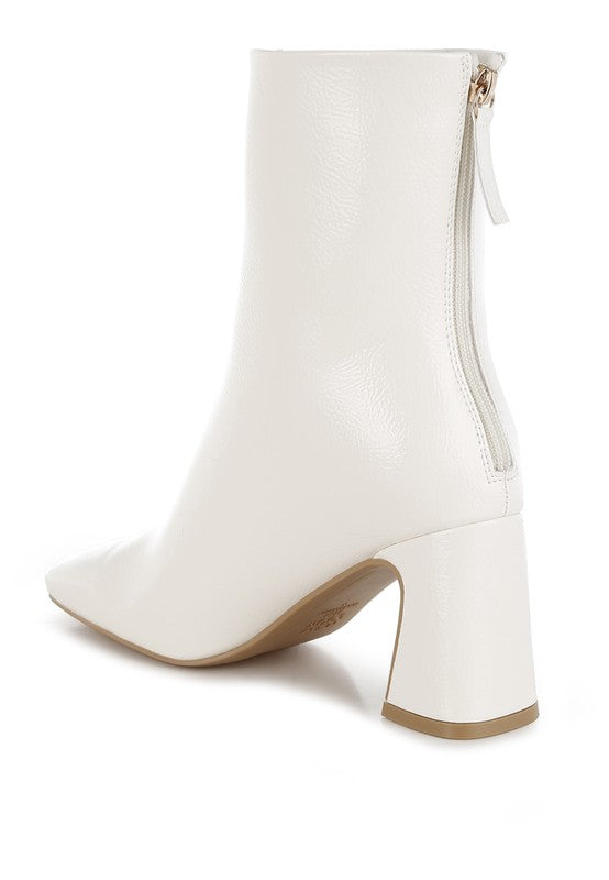 Rag Company stylish vacation boots for women in white with a trendy high block heel and zip closure