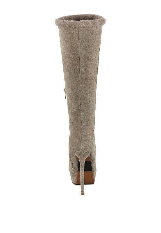 Rag Company stylish vacation boots in gray with high heel and soft suede finish