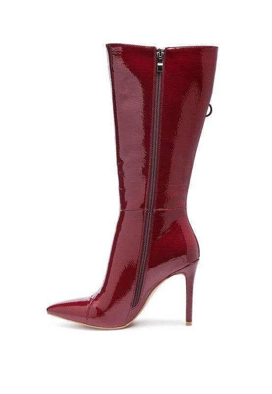 Rag Company stylish vacation boots in glossy red with a sleek pointed toe and high heel