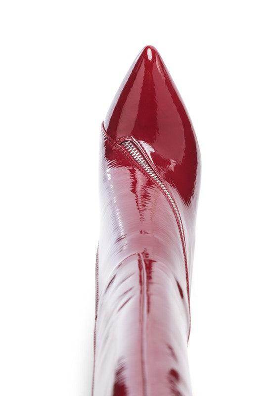 Rag Company stylish vacation boots in glossy red with a pointed toe design for a chic look