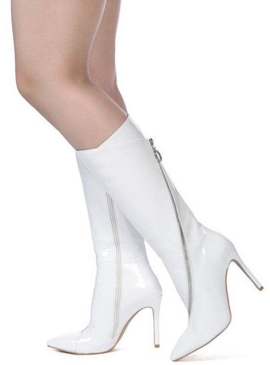Rag Company stylish vacation boots in white with a sleek zipper design and high heels