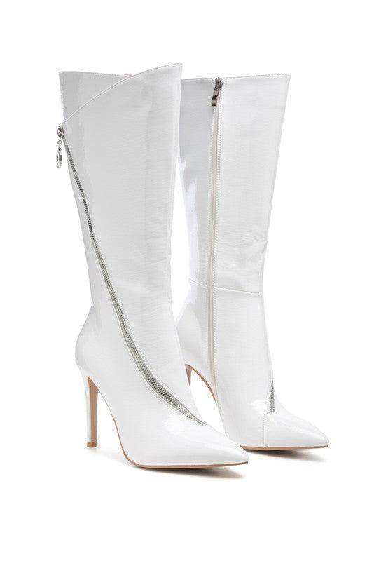 Rag Company stylish vacation boots in white with pointed toe and high heel for trendy summer looks