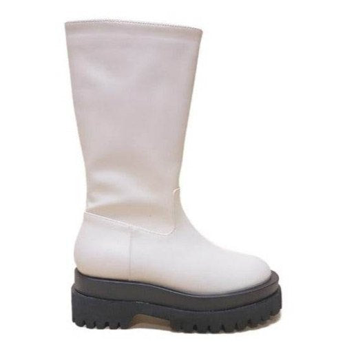 Let's See Style Women's Stylish Vacation Boots in White with Chunky Sole for Trendy Footwear