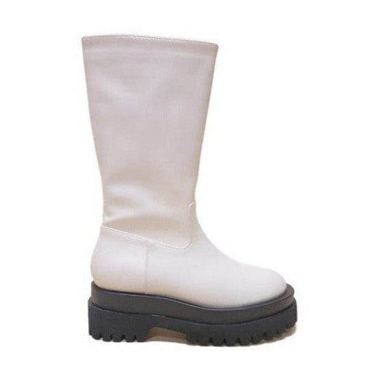 Let's See Style Women's Stylish Vacation Boots in White with Chunky Sole for Trendy Footwear