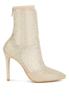 Rag Company stylish vacation footwear, chic beige mesh ankle boots with stiletto heels