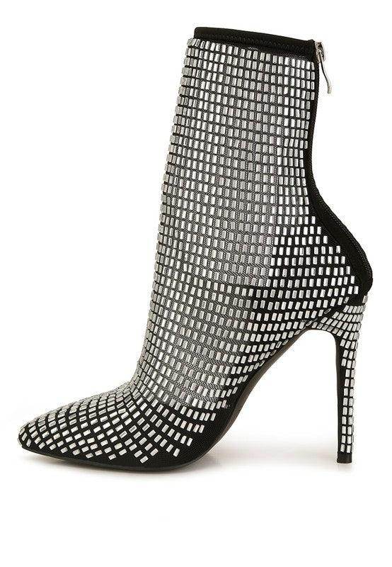 Rag Company stylish vacation footwear ankle boots with a sleek stiletto heel and unique geometric design