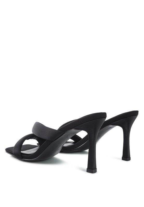 Rag Company stylish vacation heels in black with crossed straps and elegant high heels